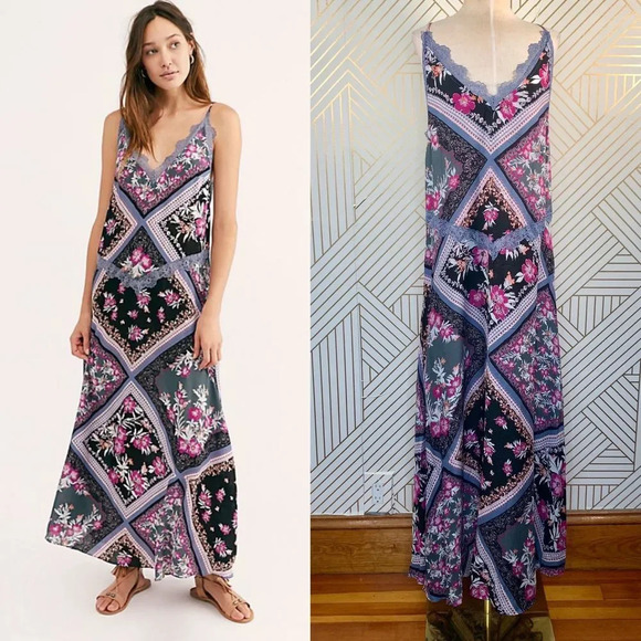 Free People Stevie Floral Lace Trim Maxi Dress‎ - Picture 1 of 12
